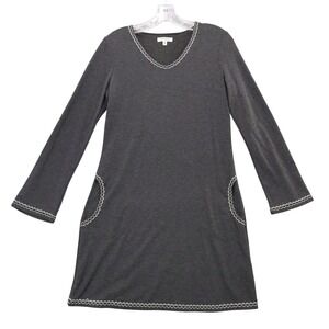 Max Studio‎ Gray Dress Long Sleeve V Neck Pockets Casual Comfy Womens Size M